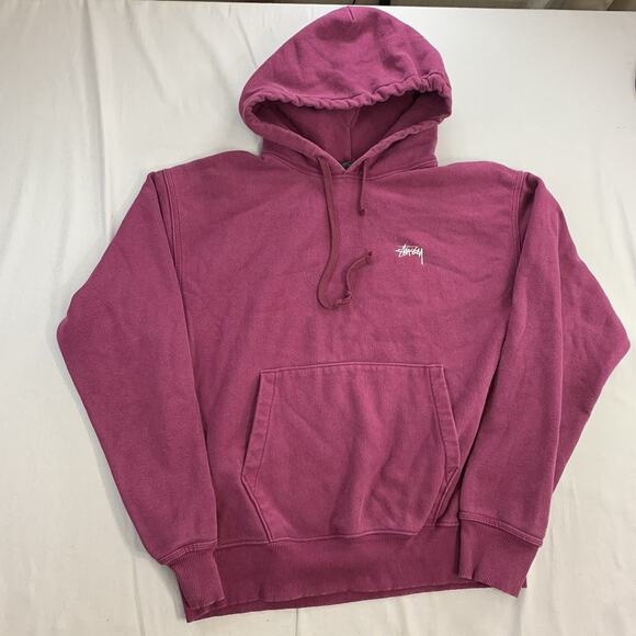 Stussy Men’s Hoodie Pullover Maroon Logo Hooded Sweatshirt Spell Out Sz Medium - Picture 1 of 10